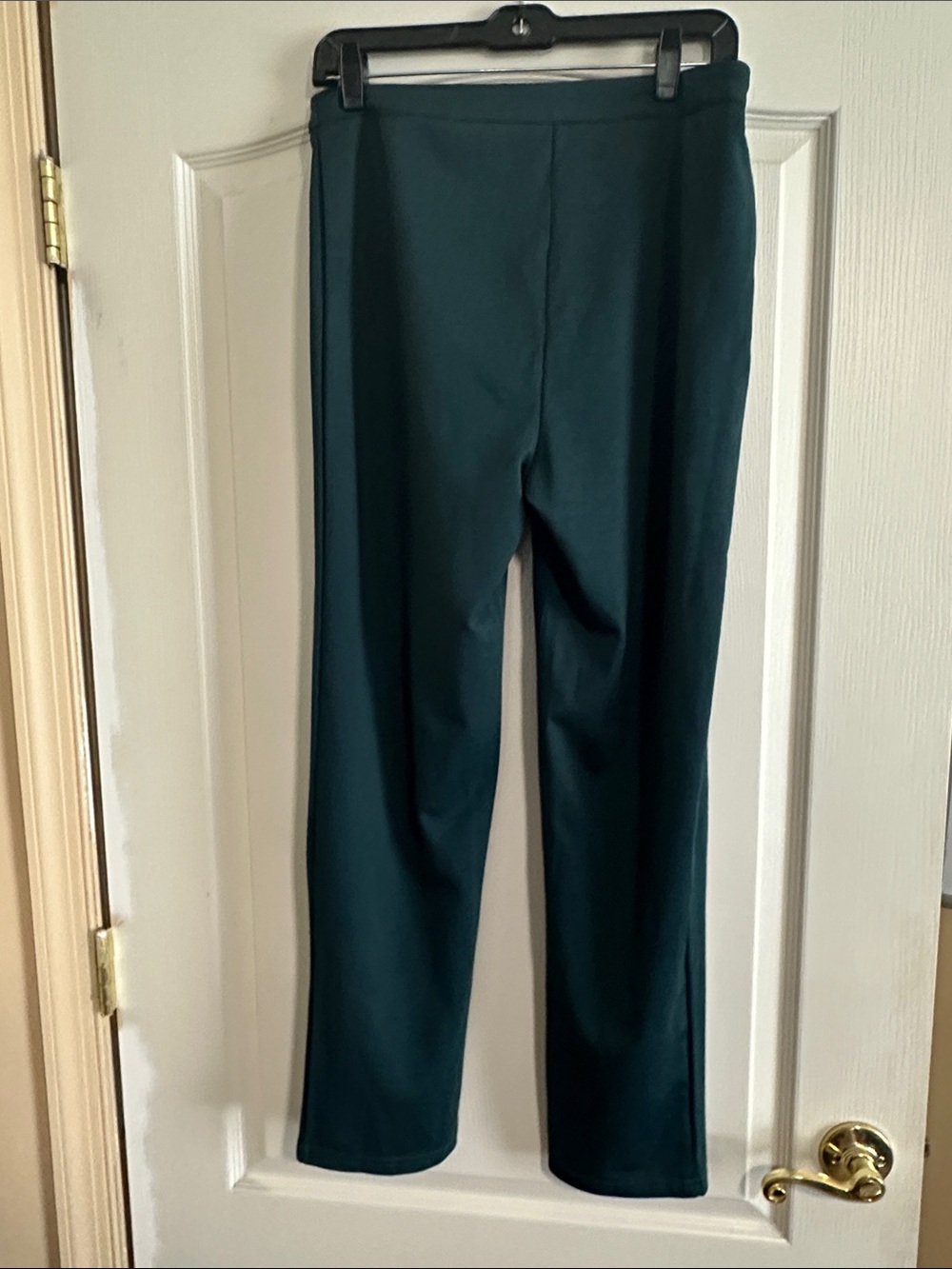 High-Rise Straight Leg Pants - Deep hunter green spandex waist zipper side